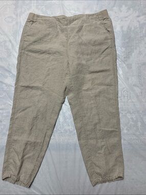 J Jill Love Linen Plus Size 100% Linen Tan Pants Pull On Elastic Waist 2X